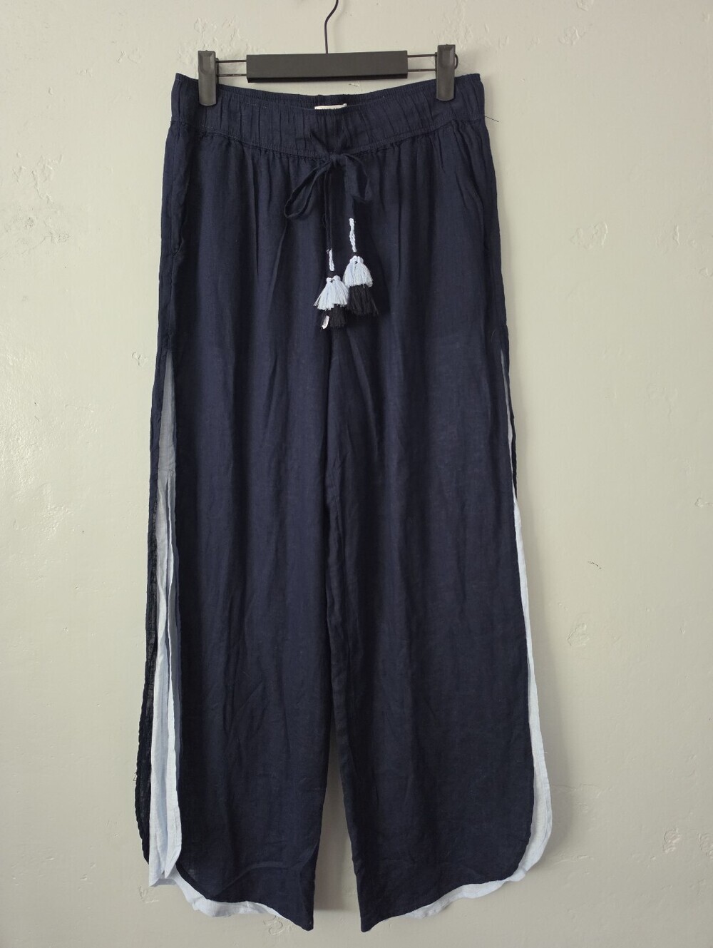 Haute Hippie Double Layered Linen Blend Boho Wide Leg Elastic Waist Pant Medium - Picture 2 of 9